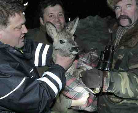 Polish firefighters hold deer rescued from ice floe, Baltic Sea, Jan 4, 2011/Pawel Smaruj, AP, apnews.excite.com  