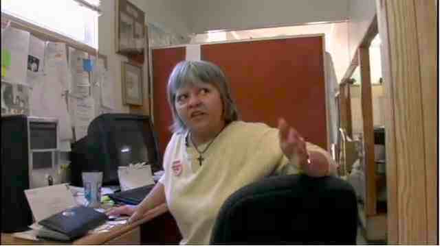 Judy Bonds in Coal Mountain River Watch office, Whitesville, WVa, image from video tribute, excerpted from “On Coal River”/vimeo.com Judy Bonds in Coal Mountain River Watch office, Whitesville, WVa, image from video tribute, excerpted from “On Coal River”/vimeo.com