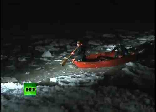 Polish firefighters paddle through ice after nightfall to rescue deer stranded on ice floe, Baltic Sea, Jan 4, 2011/Russia Today, youtube.com