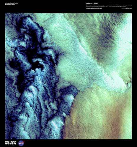 Clouds over the western Aleutian Islands, June 1, 2000/Earth as Art, Landsat 7, USGS, Earth Resources Observation and Science Center (EROS), eros.usgs.gov