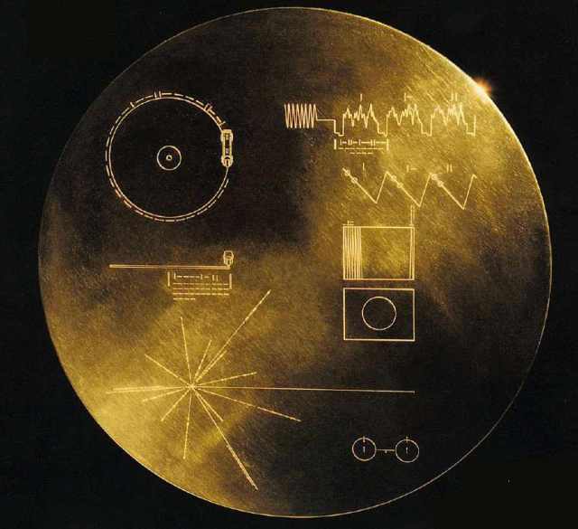 The Golden Record, containing scenes, multi-lingual greetings, music and sounds from earth, placed aboard Voyager 1 & 2/NASA