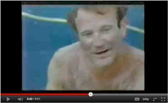 Robin Williams after encounter with Stubby, Bahamas, 1992/“In the Wild: Dolphins with Robin Williams,” PBS, part 3, 3 of 3, youtube.com