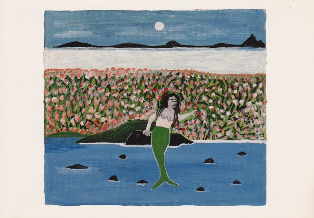 Postcard of painting "The Mermaid Resting in her Garden" by Carriacou artist Canute Caliste/GNN Library