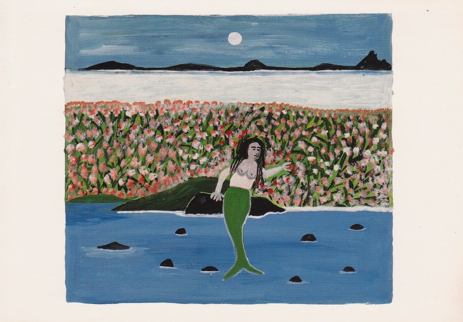 Postcard of painting "The Mermaid Resting in her Garden" by Carriacou artist Canute Caliste/GNN Library