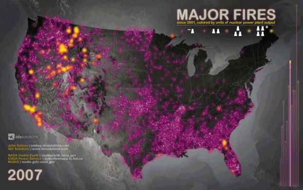 Fires 2007, still from flip-book of Major Fires since 2001/John Nelson, IDV Solutions