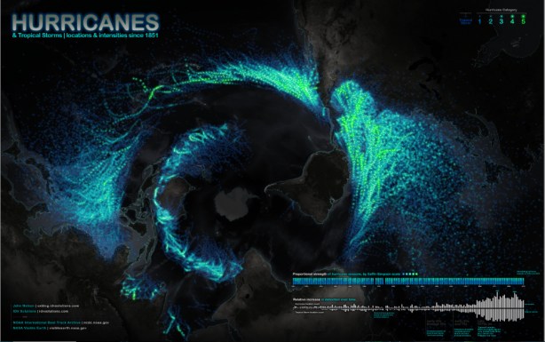 Bottom-up Global Map of All Recorded Hurricanes and Tropical Storms since 1851/John Nelson, IDV Solutions