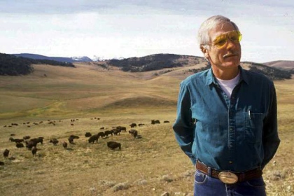 Ted Turner with bison at his Flying D Ranch, 1991/Linda Best, AP, Los Angeles Times 