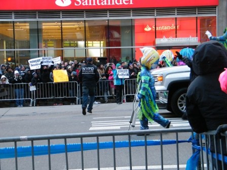 12-year-old Rose McCoy Steps Out to Protest SeaWorld Float in Macy's Thanksgiving Day Parade, NYC, Nov 28, 2013/PETA, Gothamist