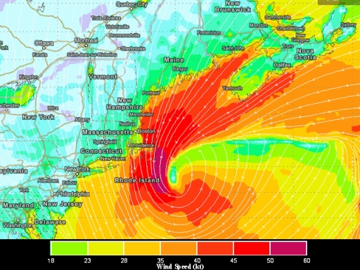 Map of predicted wind speeds for 7 a.m., Saturday, February 9, 2013/ECMWF, Dr. Jeff Master's Wunderblog, wunderground.com