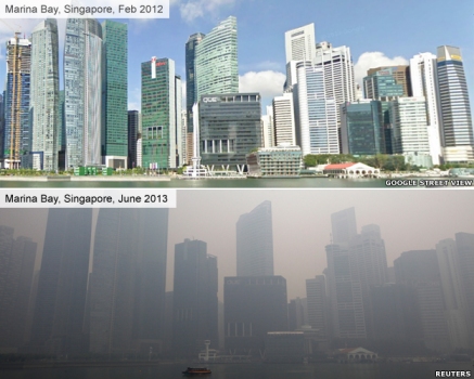 Marina Bay, Singapore, February 2012 (top) and June 2013 (bottom)/Google Streetview (top), Reuters (bottom), BBC News