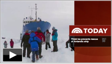 Passengers and crew near trapped research vessel Akedemic Shokalskiy, Antarctica/still from video report, Today.com