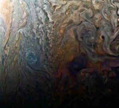 Enhanced Junocam Image of Jupiter's Dark Spot, February 2, 2017 / NASA/JPL-Caltech, SwRI, MSSS, Roman Tkachenko / Click for more.