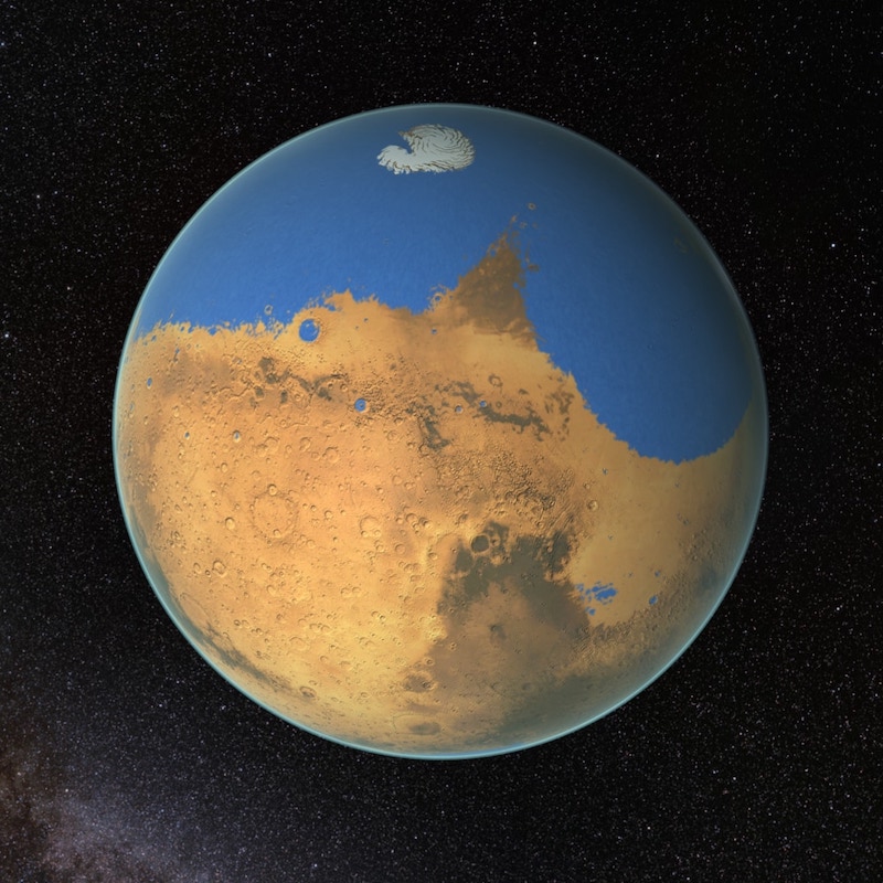 Artist's concept of ancient ocean on Mars / NASA, Goddard Space Flight Center, EarthSky / Click for more. Artist's concept of ancient ocean on Mars / NASA, Goddard Space Flight Center, EarthSky / Click for more.